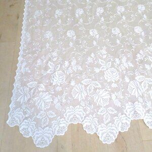 White Floral Lace Panel Curtain Drape Set of 2 Scalloped Edges 50" W X 80" L